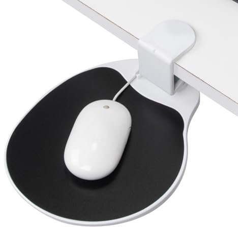 EHO Clamp on Mouse Platform, Clip on Pad Rotating 360 Degree, Ergonomic Mouse Tray Attachment, Mouse Pad, Slide Out Tray, Suitable for 1.5 Thickness Desk, for Home Office Desk Organizer (Platinum)