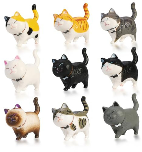 PHOGARY 9PCS Realistic Cat Figurines, Educational Kitty Figures Toy Set, Kitten Easter Eggs Cake Topper Christmas Birthday Gift for Kids Boys Girls Children Cat Lover