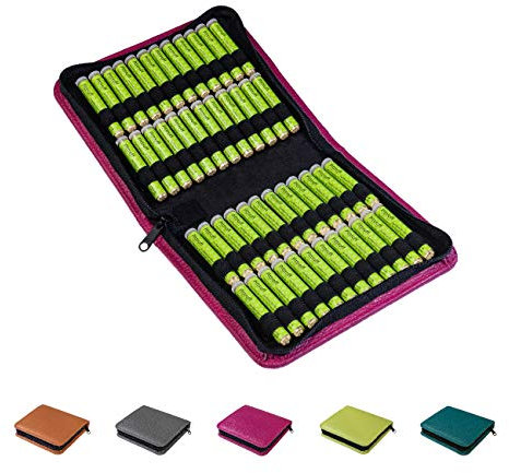 Homöopathische Taschenapotheke, Globuli-Tasche Potenz D12, gefüllt mit 48 Globuli-Röhrchen (Glas), handgemacht aus echtem Leder (beeren-rot)