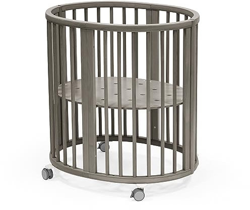 Stokke Sleepi Mini, Hazy Grey - 4-in-1 Oval Crib Suitable for 0-6 Months - Adjustable, Stylish & Compact - Optional Bed Extension to Fit Children Up to 10 Years