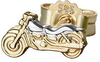 NKlaus Einzel kleine Motorrad 585er Gold 14 Karat Ohrstecker Bicolor 8 * 4mm Ohrring 4836