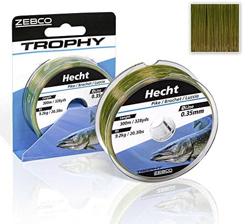 Zebco Qualitäts Trophy Hecht monofile Angelschnur Angel Zubehör Hechtschnur, grün, 0,30mm / 6,9Kg