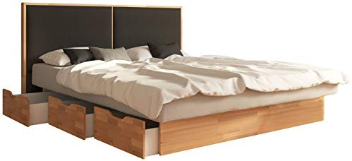 SuMa - Komplett Wasserbett 200x200 dual mit Schubladensockel Kernbuche und Kopfteil Duetto, Farbe anthrazit 200x200 cm