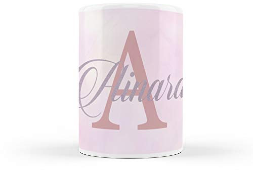 PROMO SHOP Taza Personalizada (con Inicial y Nombre) · Taza de cerámica Personalizada con Diseño Exclusivo Rosa · Apta para lavavajillas y Microondas · 350 ml