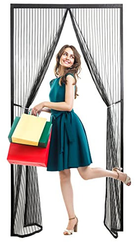 Timizi Zanzariera magnetica per porta, 90x220 cm, protezione dagli insetti, protezione dalle zanzare, assorbimento magnetico, per porte esterne e porte d'ingresso, colore nero