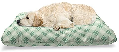 ABAKUHAUS Minze Haustierbett, Gestreifte Geometrische Fliese, beissfestes Kissen für Hunde und Katzen mit abnehmbaren Bezug, 60 cm x 100 cm, Mint Green Hellgrün