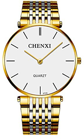 JewelryWe Armbanduhr für Herren und Damen, Quarz, Paaruhr, extra flach, mit Armband aus Edelstahl, zweifarbig & einfaches, klassisches Zifferblatt, Bar-Skala weiß, Herren., Armband