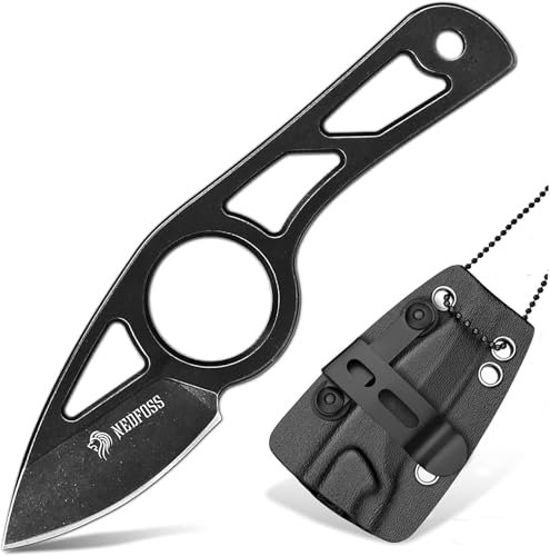 NedFoss CROW II Neck Knife Messer, 5CM FULL TANG 440 Stahl Hals Messer mit Verstellbarer Clip & Kydex Scheide, Kette Messer, Umhänge Messer, Mini Messer feststehend für Sammlung & Geschenk