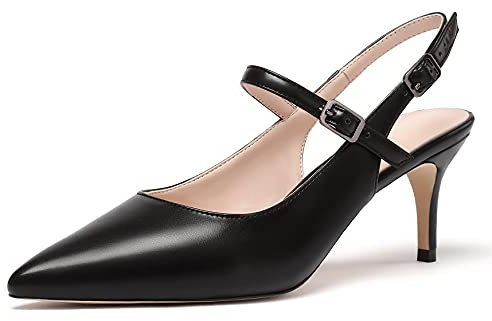 Elashe Femmes Bride Cheville Talons Hauts Escarpins avec Boucle Bout Pointu Mary Jane Sandales été Noir matEU45