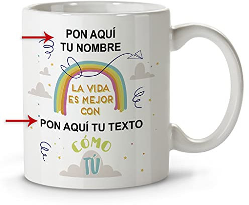 LolaPix Taza personalizada con nombre. Tazas personalizadas. Tazas desayuno originales. Tazas con frases. Regalos personalizados. Vida Azul.Taza cerámica 330ml