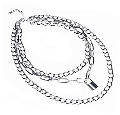 Ruluti Layered Chain Necklace Neck Chains Lock Pendant Jewelry for Women Punk Choker Padlock Goth Jewelry Grunge Aesthetic Accessories, One Size, Silver Color