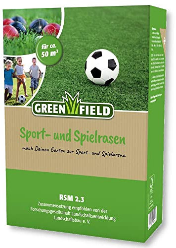Greenfield Sportrasen und Spielrasen 1 kg Gras Samen Rasen Sport Familie Robust