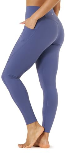 LAPASA Damen Sport Leggings hoher Bund Taschen Yoga Pants Push Up High Waist L01B (M, Mit Taschen: Stahlblau)