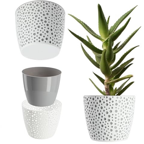 KADAX Blumentopf aus Kunststoff, ⌀ 11 – 21 cm, 5 Farben, einfacher Topf, robuster Pflanztopf, Pflanzkübel, runder Blumentopfschutz für Farn (⌀ 15cm, Grau)