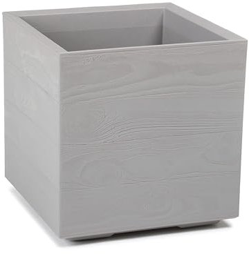 botle Macetero de plástico con estructura de madera, gris, 40 x 40 x 39 cm, macetero para terraza