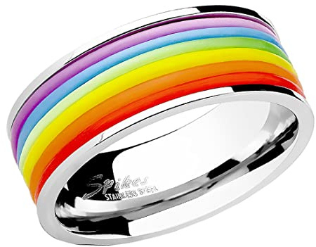Taffstyle Herren Band Ring Edelstahl poliert mit Silikon Streifen Silber Rainbow
