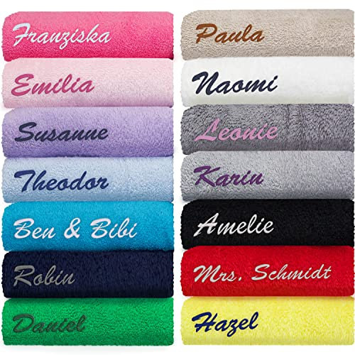 cozy racoon Hochwertiges Händehandtuch Bestickt mit Namen oder Wunschtext | Personalisiertes Handtuch als Geschenk für Hochzeit, Geburtstag I In verschiedenen Größen erhältlich (30 x 50cm)