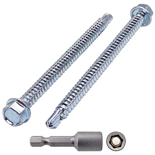 SKIR'CO Lot de 60 vis DIN 7504K en acier zingué 5,5 x 80 mm - Vis à tôle auto-foreuse à tête hexagonale