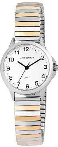 Just Watch Damen-Uhr Edelstahl Zugbanduhr gut lesbar silberfarbig goldfarbig 19,5cm ⌀29mm 14mm breit Geschenke für Frauen