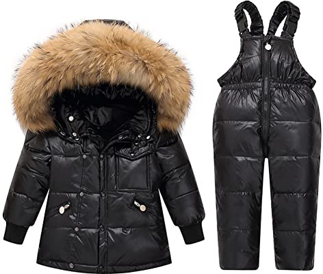 Cylele Mgg Kinder Down Set Baby Mädchen Schneeanzug Mantel Echtpelz Kragen Kinder Outwear Warme Jacke Junge Anzug Kleidung 1-4 Jahre,Schwarz,120cm