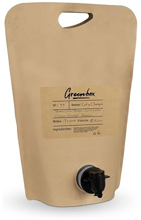 Recharge gel & shampoing en bag in box BIO - Gel douche et shampoing 2en1 à l'arôme thé vert, 3L. Emballage et poignée de transport écologiques. Économisez de l'argent et aidez l'environnement.