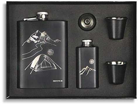 Hip Flask Set Stainless Steel Flask of Gifts for Men 260ML Bar Party Camping Barbecue Portable Pocket Flask Green (Grey-Outdoor)