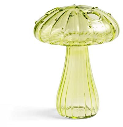 Glass Bud Decor Vase Planters Mushroom Shaped, Coloured Glass Mushroom Flower Vase Plant Containers, Creative Mushroom Glass Bud Vase for Home Office Desktop (A)