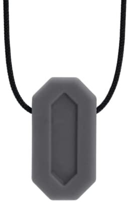 ARK® Kauhalskette in verschiedenen Stärken und Formen mit einstellbarer Abreißleine und ATC Pflegeanleitung - Sensory Halskette, Beißblock, Kauen, Zahnen, Autismus (Minibite, extra fest dunkelgrau)