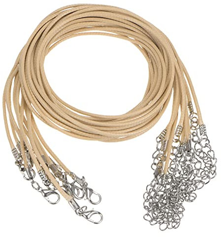 sourcing map Cordón de Collar Encerado 10uds, 60cm y 1,5 mm Diámetro, Cuerda para Collar con Cierre para Colgantes, Esposas, Collares, Suministros para Hacer Joyas, Caqui