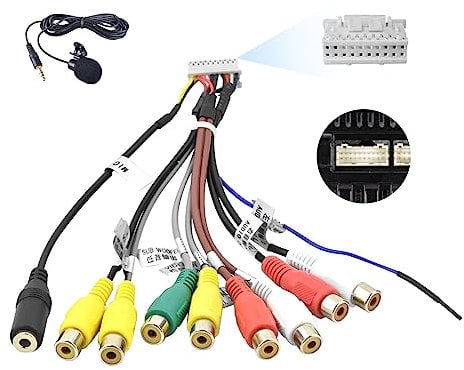Hikity Radio Estéreo para Coche RCA Cable Adaptador Aux-in Adaptador Subwoofer/Amplificador 3.5mm Hembra 20Pin Arnés para Android Autoradio con Micrófono