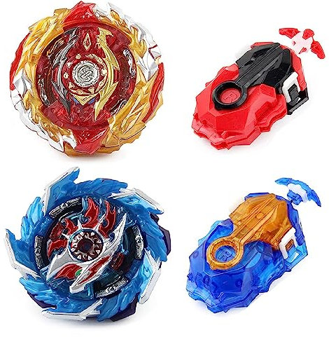 ENIKMOSD Bey Toupie Turbo Burst avec Lanceur kit,Gyro de Combat Métal Fusion Jouet Set Jouets Classiques pour Cadeau des Enfants Noël Anniversaire 2 Toupies et 2 Lanceurs