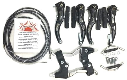 AARNAV Complete V Brakes Set, Calipers, Alloy Levers, Cables, V Brake Fixings Suitable for All Bikes (V Brake Set with Accessories & Cables Set & Silver Alloy Lever Set)
