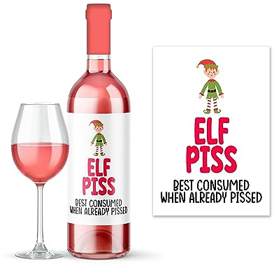 Rib Ticklerz - Funny Christmas Wine Label - Colleague Secret Santa Gift - Family Christmas Dinner Joke Party Present - Elf Piss Consume When Pissed Banter - WLS48