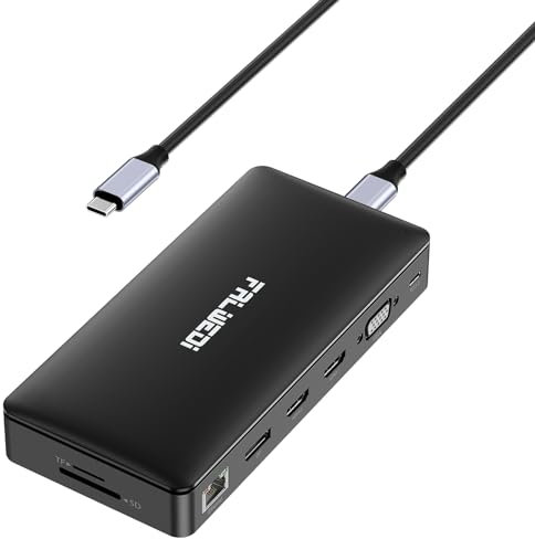 FALWEDI USB C Laptop Docking Station,15 in 1 Dock with 4K Triple Display Multiport Adapter and 3 Monitors Compatible for MacBook/Lenovo/Dell/HP (2 HDMI,DP,VGA,USB Ports,RJ45,SD/TF,Mic/Audio,PD) Black