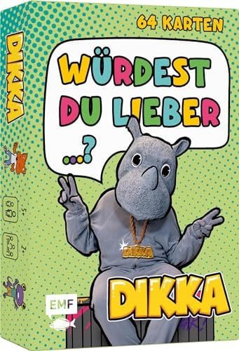 Kartenspiel: Würdest du lieber...? Nashornstarke Fragen für Kids mit DIKKA: Müsli mit Ketchup oder Spaghetti mit Nutella? 64 verrückte Karten – Spielspaß ab 2 Personen von 5 bis 109 Jahren