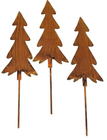 Rost Deko 3er Set Tanne mit Stab GH 25cm Edelrost Baum Gartendeko Stecker Weihnachtsdeko Winterdeko