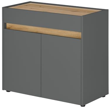 Kommode Sideboard, 2-türig, anthrazit mit Eiche, B/H/T ca. 80/70/40 cm