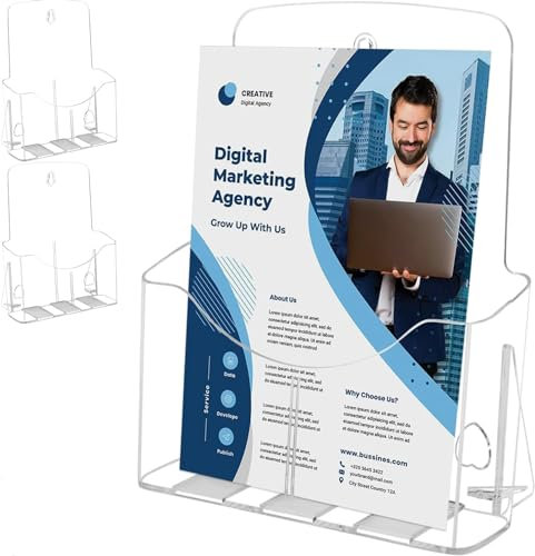 THYGIFTREE 2 Stück Prospektständer A5, Acryl Tisch-Flyerständer, Prospekthalter für Menü, Faltblatt, Transparent Broschürenständer für Büros, Theke, Hotel, Shop, Restaurant