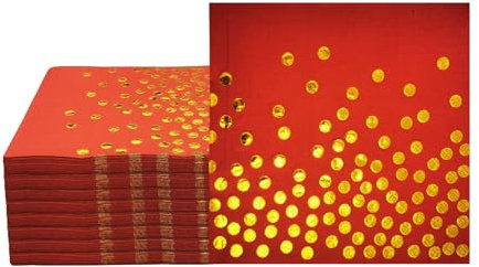 CEILIWEN Lot de 50 Serviettes de Table Jetables en Papier à Pois Rouges et Dorés, Serviettes de Fête et de Cocktail