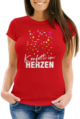 MoonWorks® Damen T-Shirt Fasching Karneval Konfetti im Herzen Kostüm-Ersatz Verkleidung Funshirt Frauen Rot L