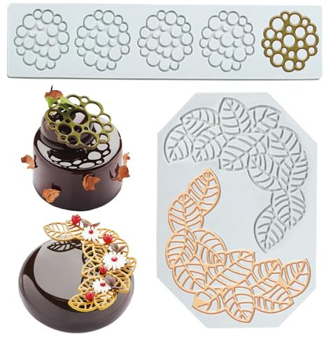 Zfseyuh 2 Pièces Dentelle Silicone Moule,Tapis de Dentelle en Silicone de Feuilles,Moule à Gâteau en Dentelle pour Décoration de Gâteaux,Cuisine,Bonbons,Savon,Fête D'anniversaire,Fête de Bébé
