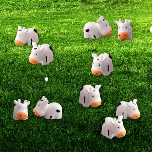 KSJEHW 10 Stück Mini Milchkuh Harz Figuren zum Basteln, Streichspiel, Puppenhaus, Schulprojekt, Landschaft, Weide, Wald