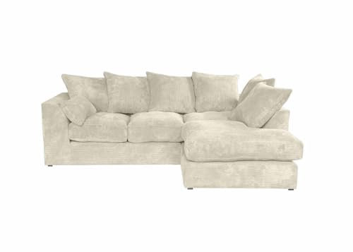 Meble Ares Stilvolles Rechtes Ecksofa DIVERS - 212 x 57 x 166 cm Modernes L-Sofa 3 sitzer zum Wohnzimmer, Praktischer L Couch mit losen Rückenkissen, Solider Rahmen, Cord – Beige