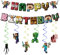 14Pcs MC Birthday Decorations Minecraft Bunting Garland and Hanging Decoration for Kids Cartoon Happy Birthday Banner,Hanging Swirls Theme Birthday Party Decor for Kids Birthday Party