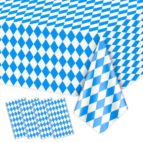 4 Pack Oktoberfest Tischdecken - Blau und weiß Karierte Tischdecke Biertischdecken Rechteckige Oktoberfest Tischdecken für deutsche Oktoberfest Dekorationen Zubehör, 220x137cm