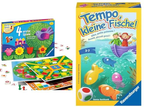 Ravensburger 21417-4 erste Spiele - Spielesammlung für die Kleinen & 23334 - Tempo, kleine Fische, Mitbringspiel für 1-6 Spieler, Kinderspiel ab 3 Jahren, kompaktes Format, Reisespiel, Brettspiel