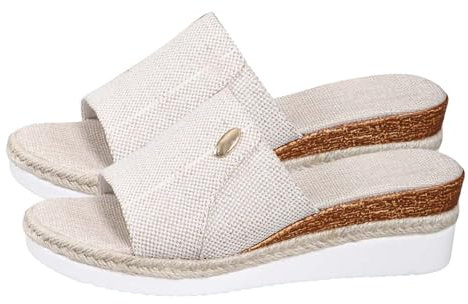 Damen Schuhe Elegant Pumps Silber Frauen Strand Slope Heel Hausschuhe Hohl Casual Hausschuhe Slope Bottom Schuhe Retro Sandalen Ogg Schuhe Damen (Beige, 39)