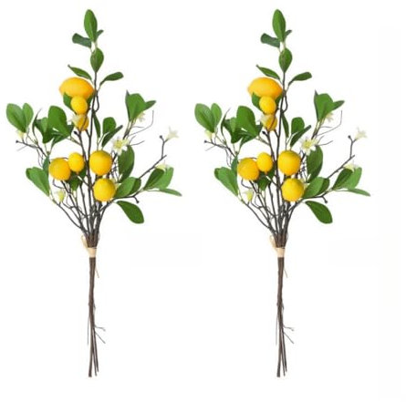 Xshelley 2 Bunches Artificial Lemon Branches,8 Head Fake Lemons Stems, Faux Lemons Fruit with Stem Lemon,for Room Kitchen Office Outdoor and Farmhouse decoration