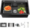 Fregadero Cocina Fregadero Acero Inoxidable 304, Fregadero de Cocina Multifunción con 3 Agujeros, Fregadero Cocina 1 Seno (negro, 50 x 40 cm)
