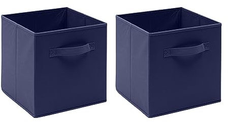 Homullel Foldable Storage Cubes Set of 2, Fabric Storage Boxes, Closet Storage Drawers Storage Organizer for Clothes (Navy, Band)